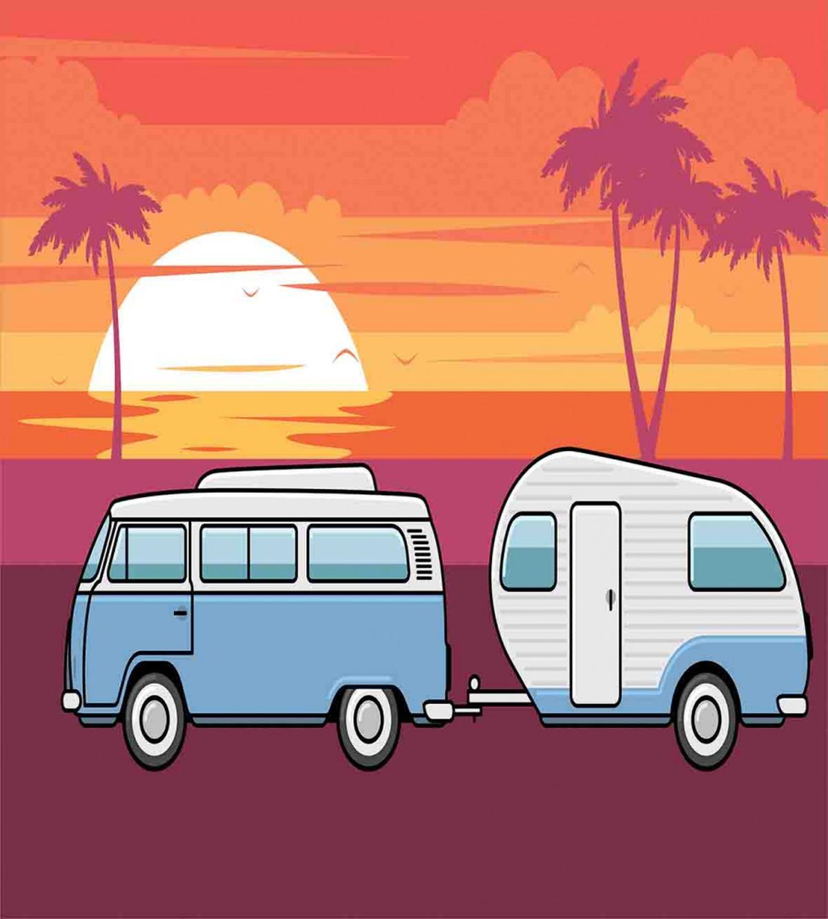 Retro Van Tropical Sunset Beach — Pattern