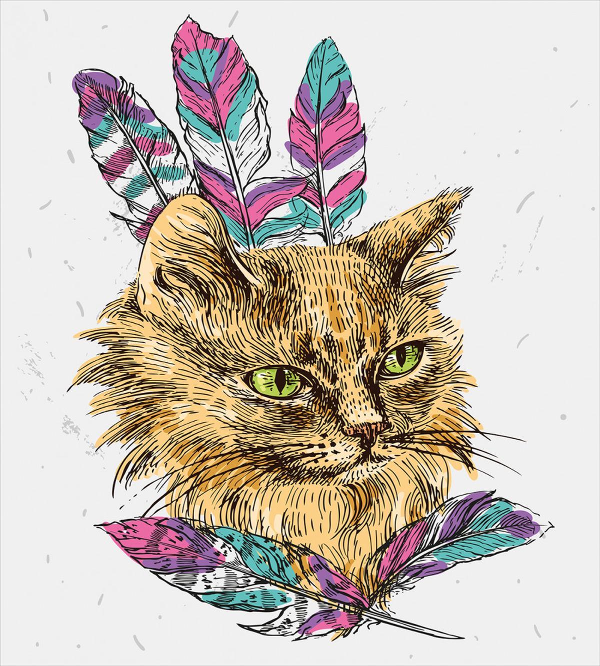 Cat with Colorful Feathers — Pattern