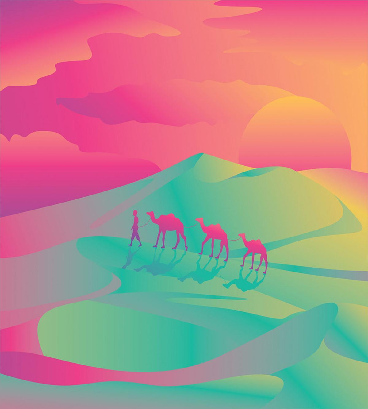 Camel Caravan Man and Sunset — Pattern