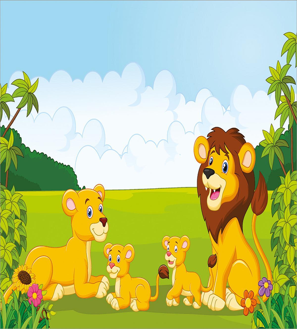 Lion Family in Forest — Pattern