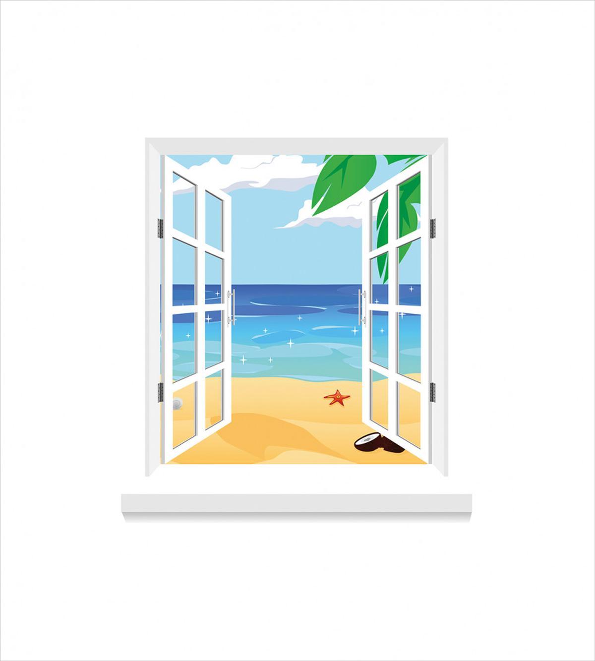 Window View Ocean Leaves — Pattern