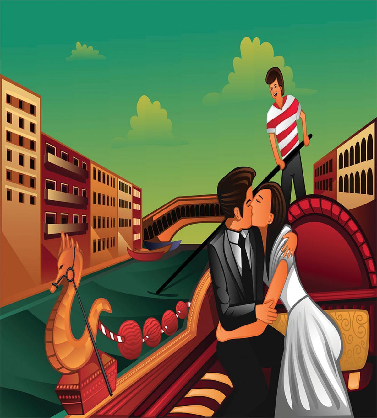 Romantic Couple on Gondola — Pattern