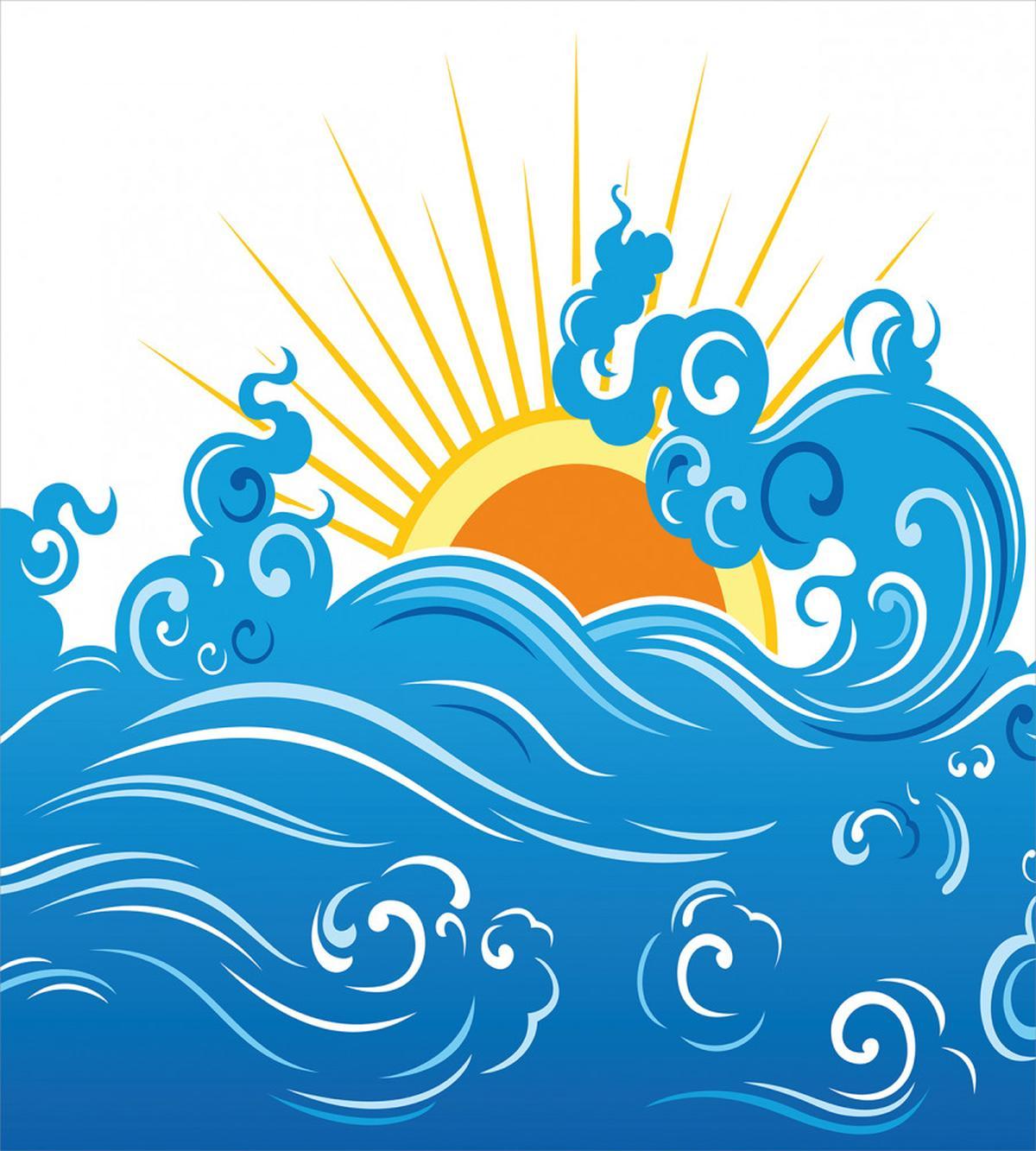 Curved Ocean Waves Sun — Pattern