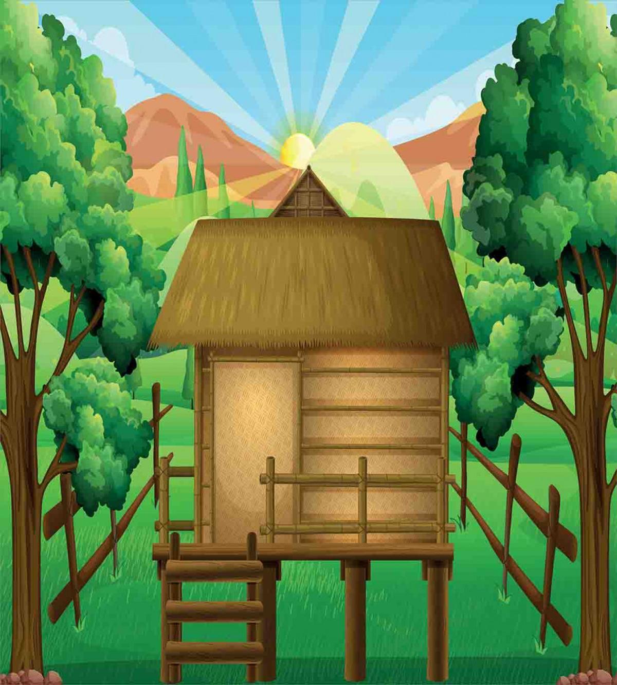 Wooden Hut Shelter and Sun — Pattern