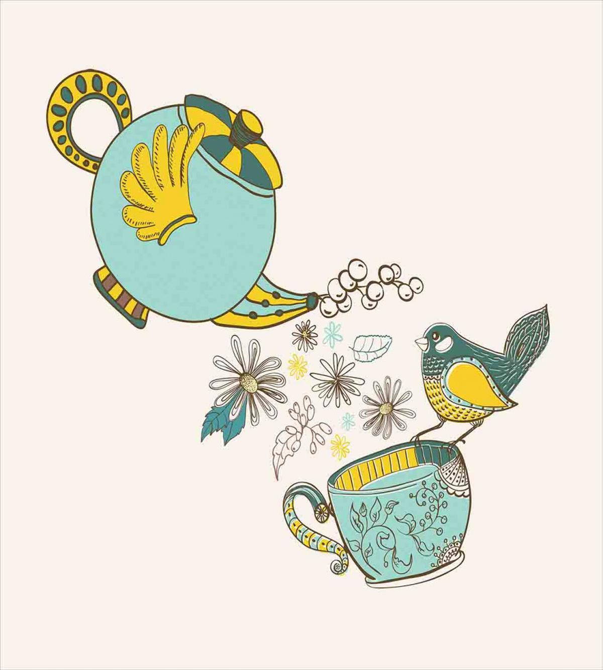 Bird Flowers Winged Pot Art — Pattern