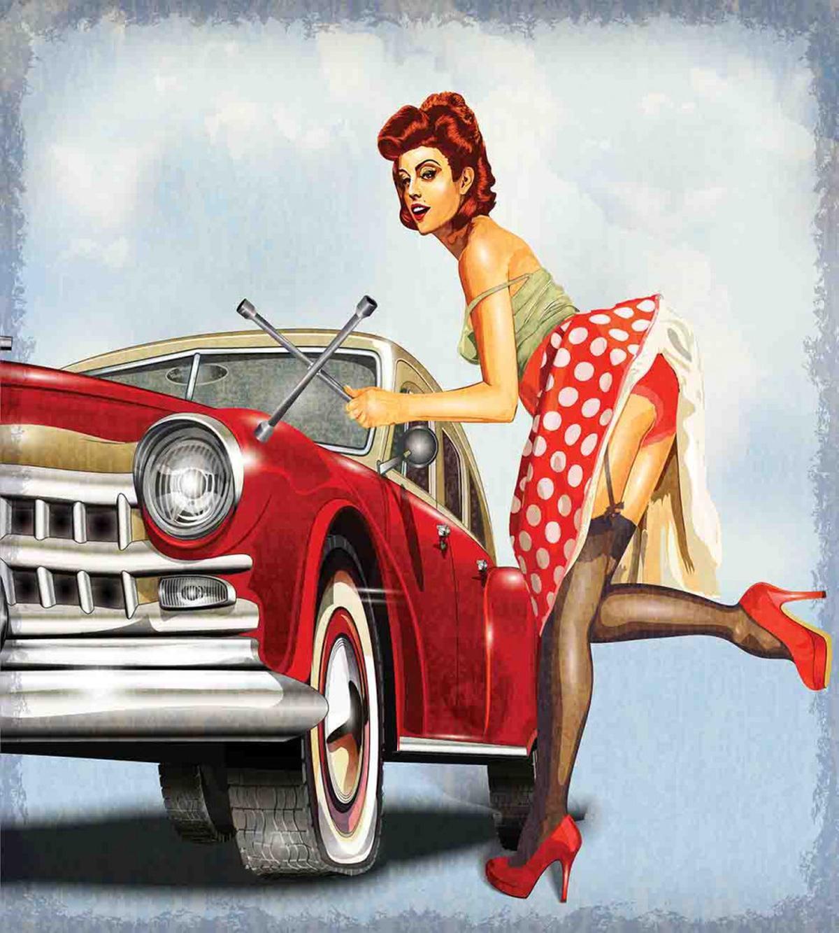 Lady Fixing the Car — Pattern