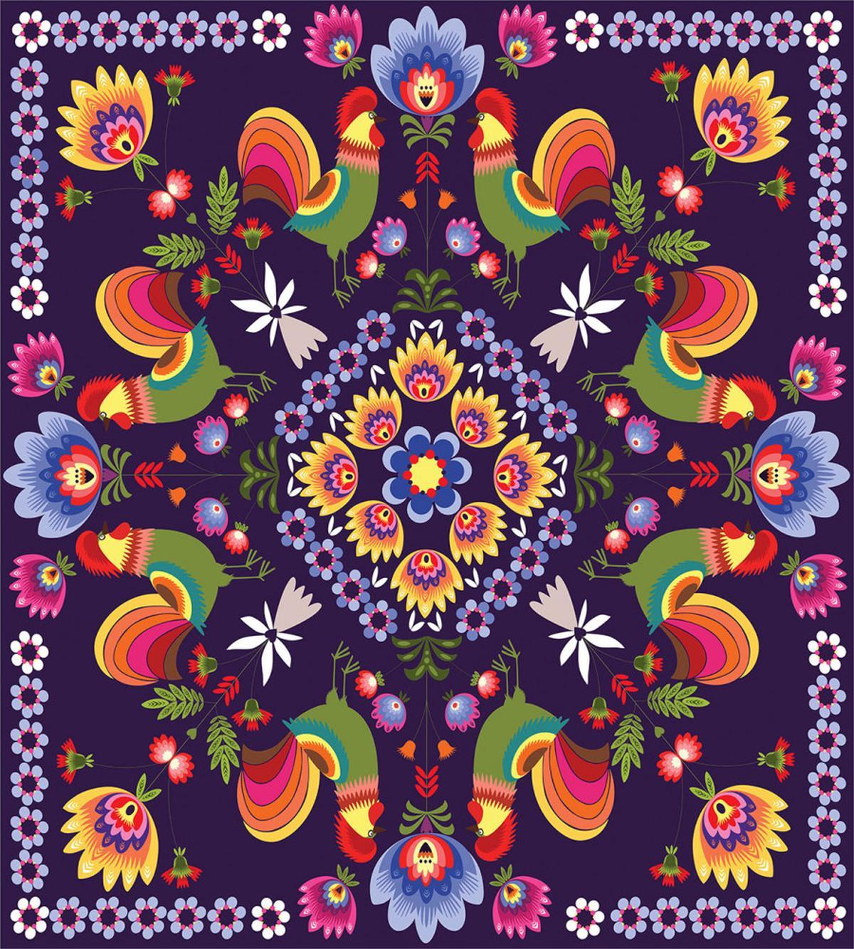 Rooster and Flowers — Pattern
