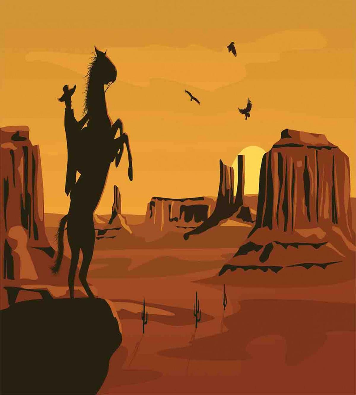Sunset Scene and Cowboy — Pattern
