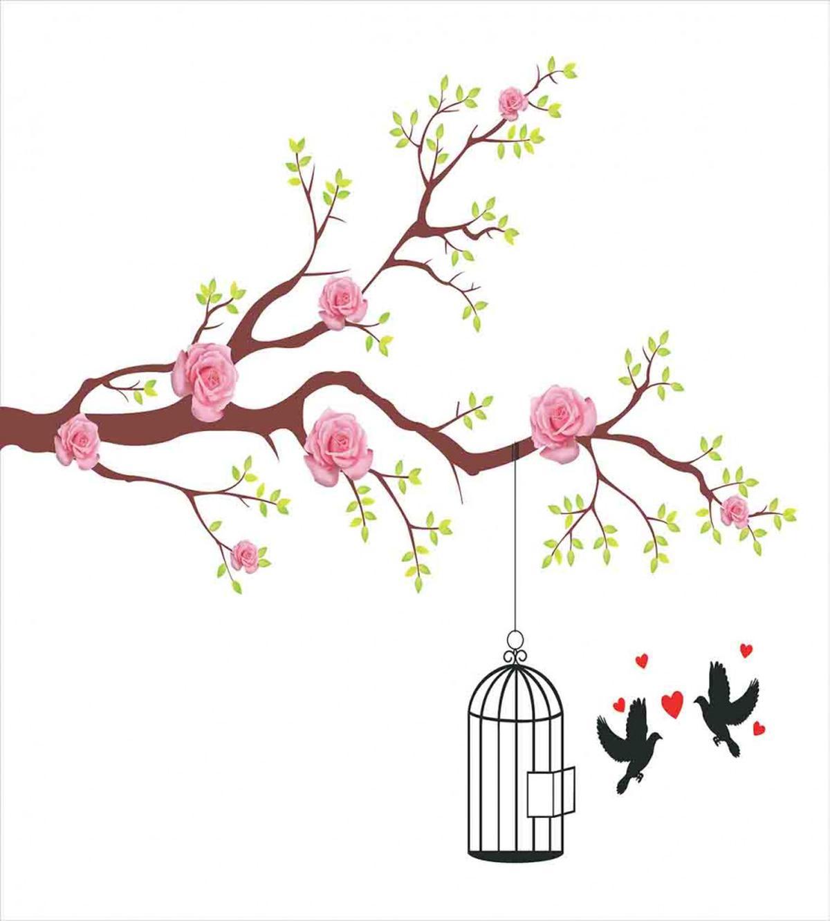 Roses Blossoms Birds — Pattern