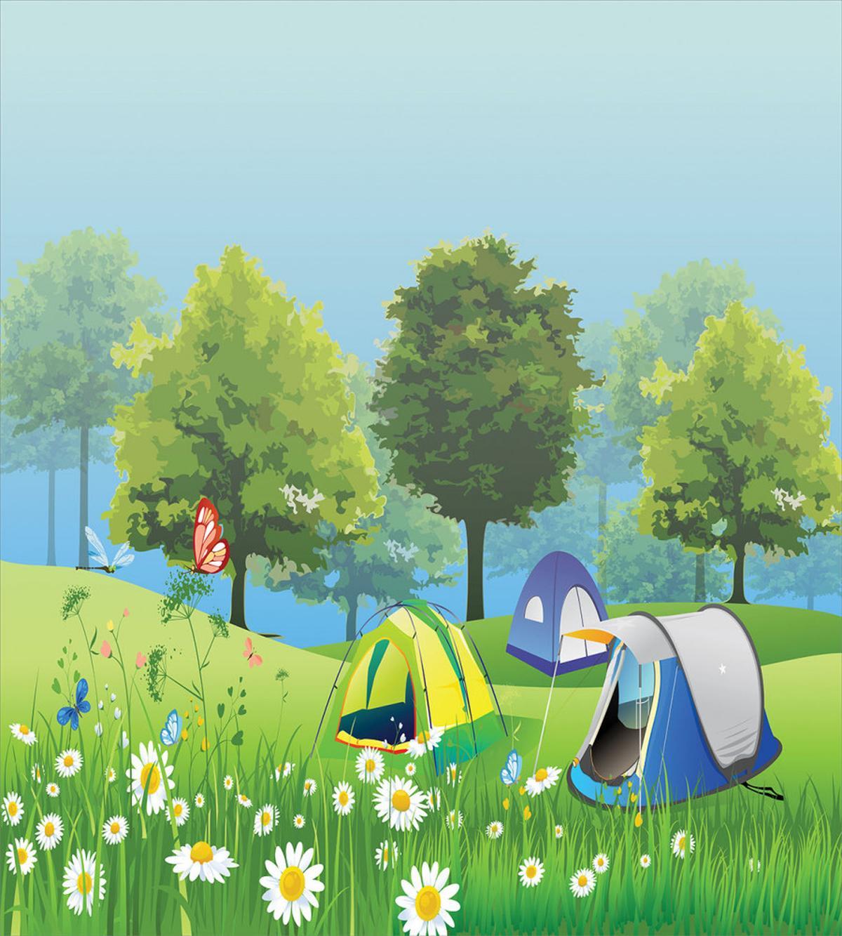 Tents in Spring Forest — Pattern