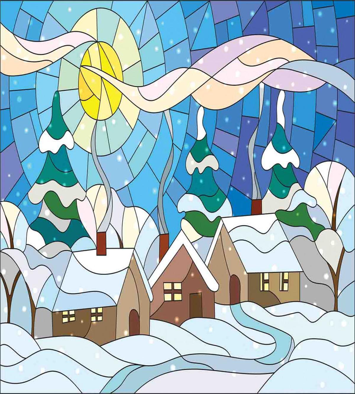 Stained Glass Snowy Village — Pattern
