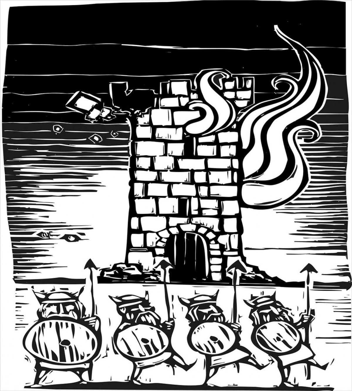 Woodcut Style Viking Tower — Pattern
