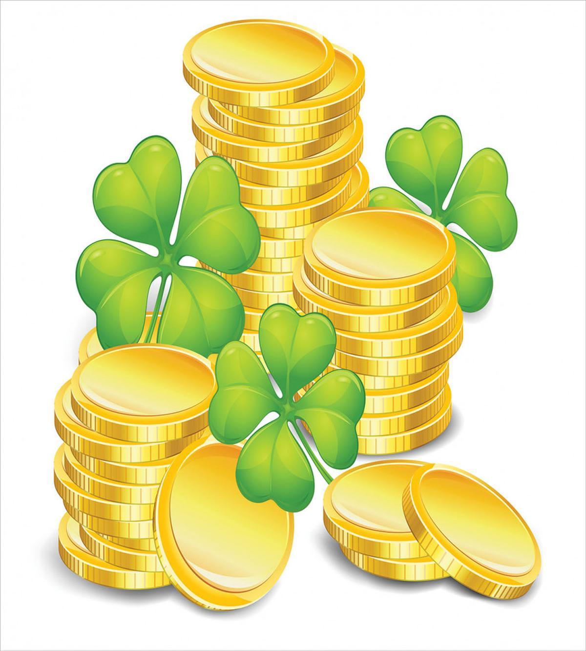 Coins and 4 Leaf Shamrock — Pattern
