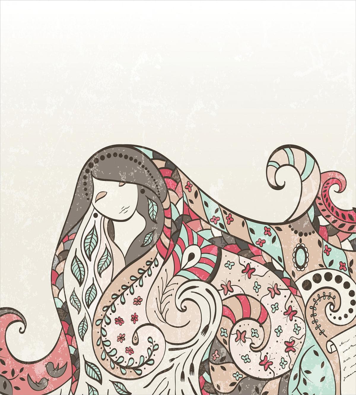 Hand Drawn Girl Floral — Pattern