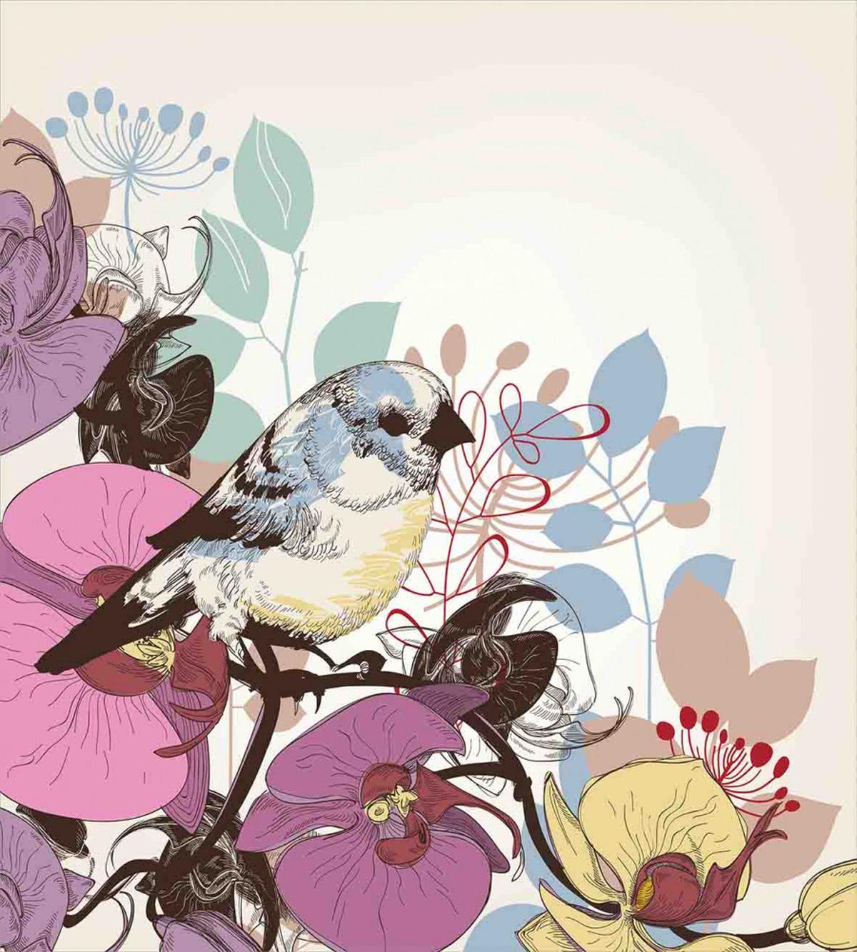 Bird Perched on Flowers — Pattern