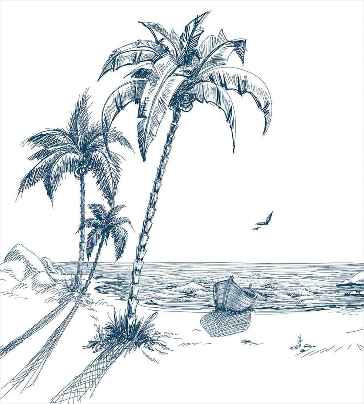 Palm Tree Boat Sketch — Pattern
