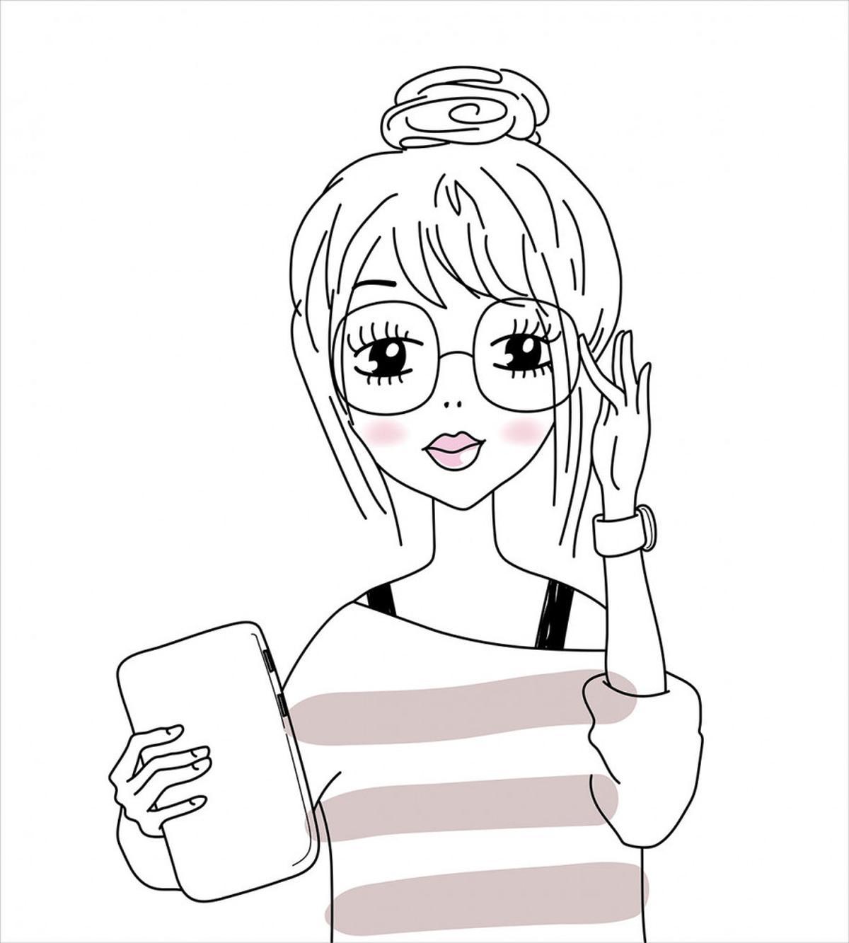 Sketchy Hipster Girl Tablet — Pattern