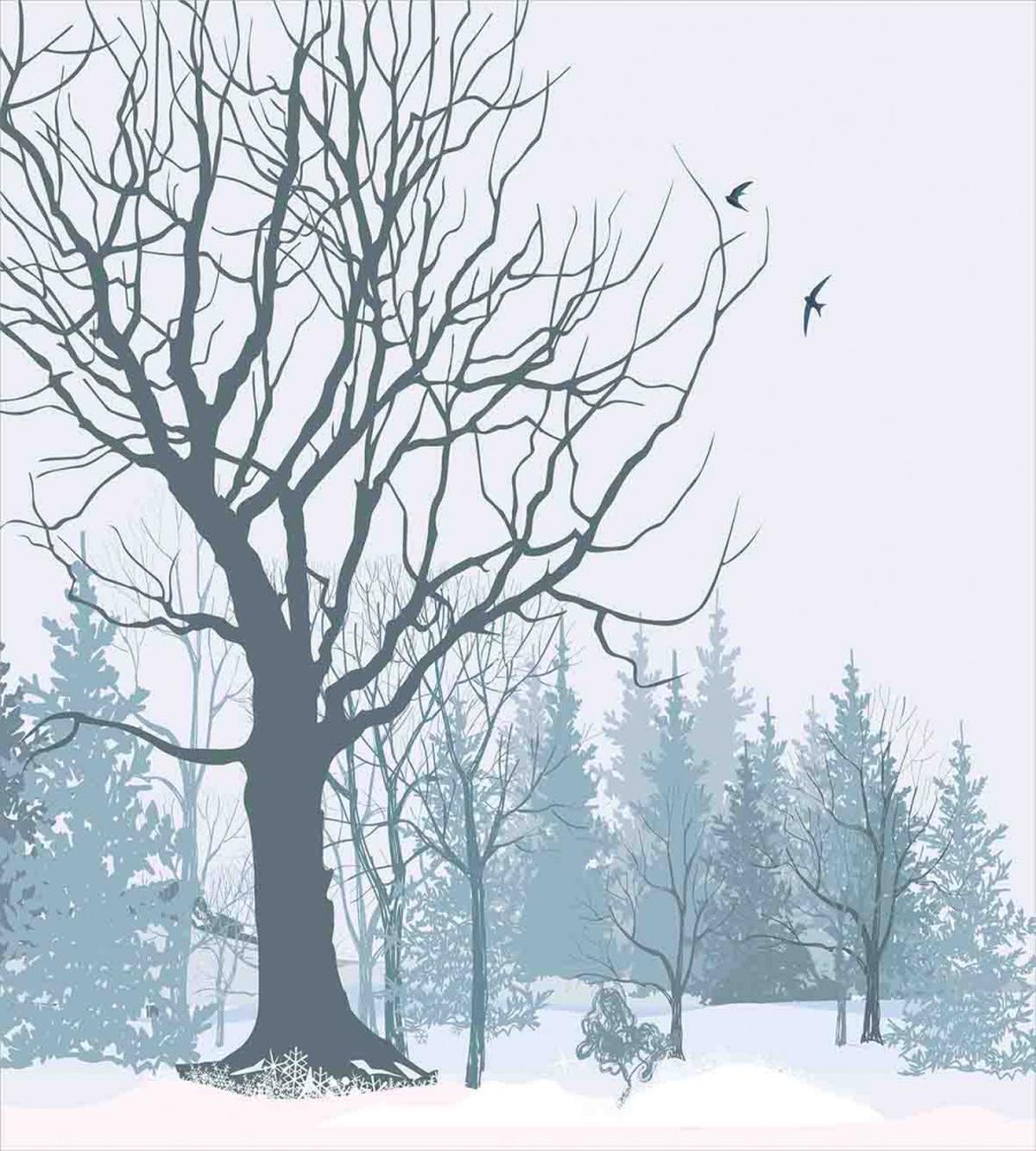 Snowy Forest Trees Birds — Pattern