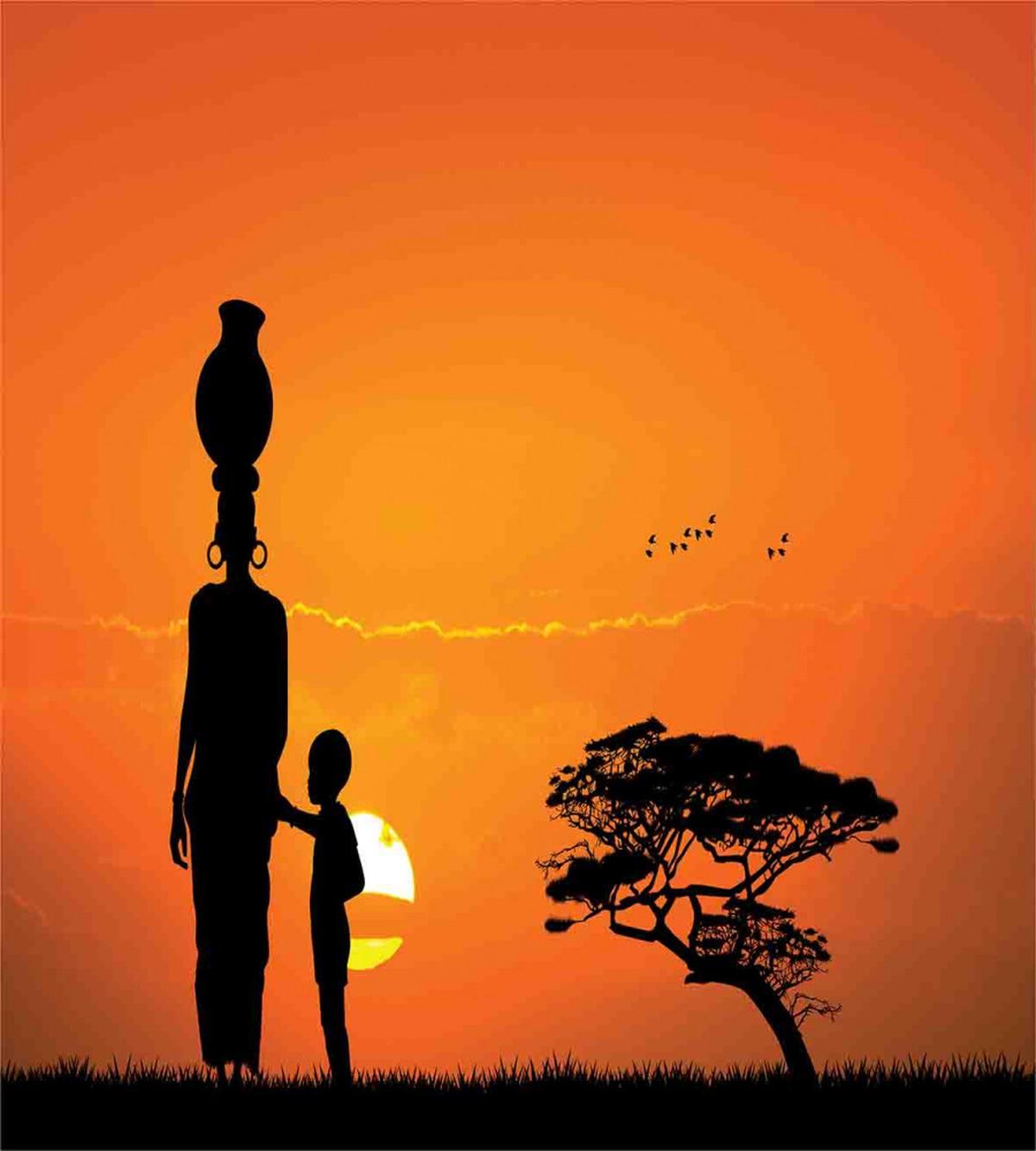 Child and Mother in Desert — Pattern