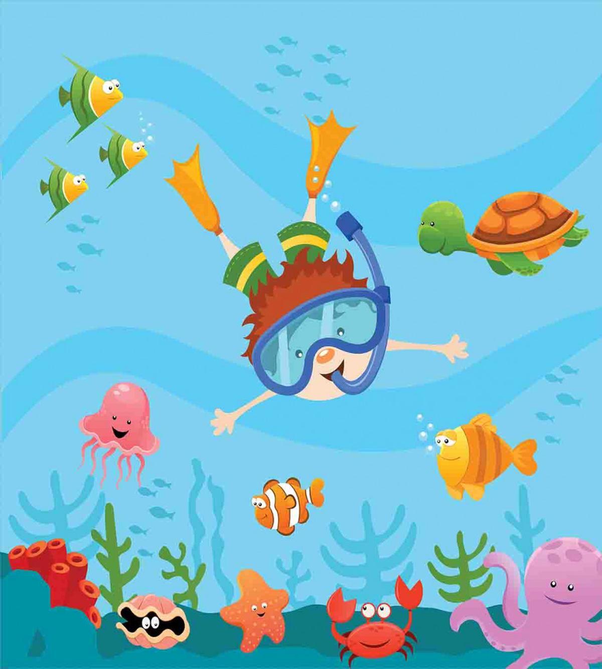 Cartoon Boy Diving to Sea — Pattern