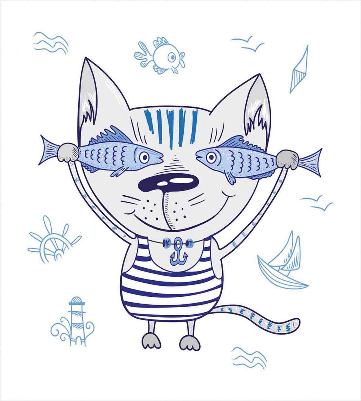 Kitty Holding Fishes — Pattern