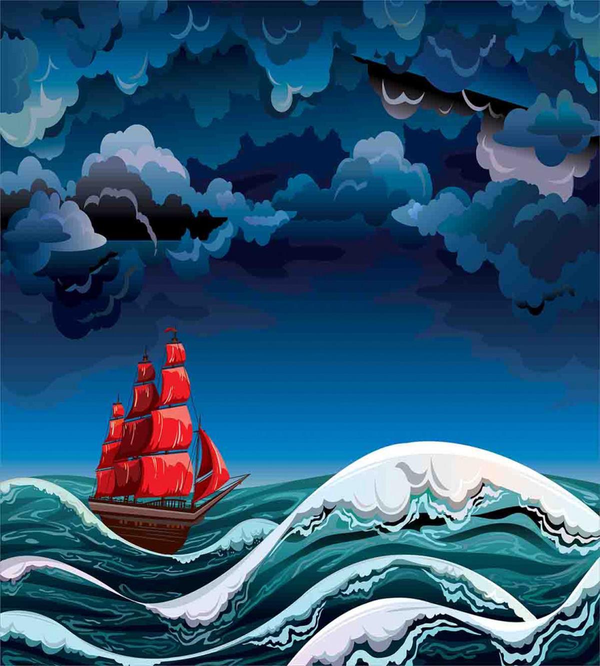 Cartoon Ship on Waves — Pattern