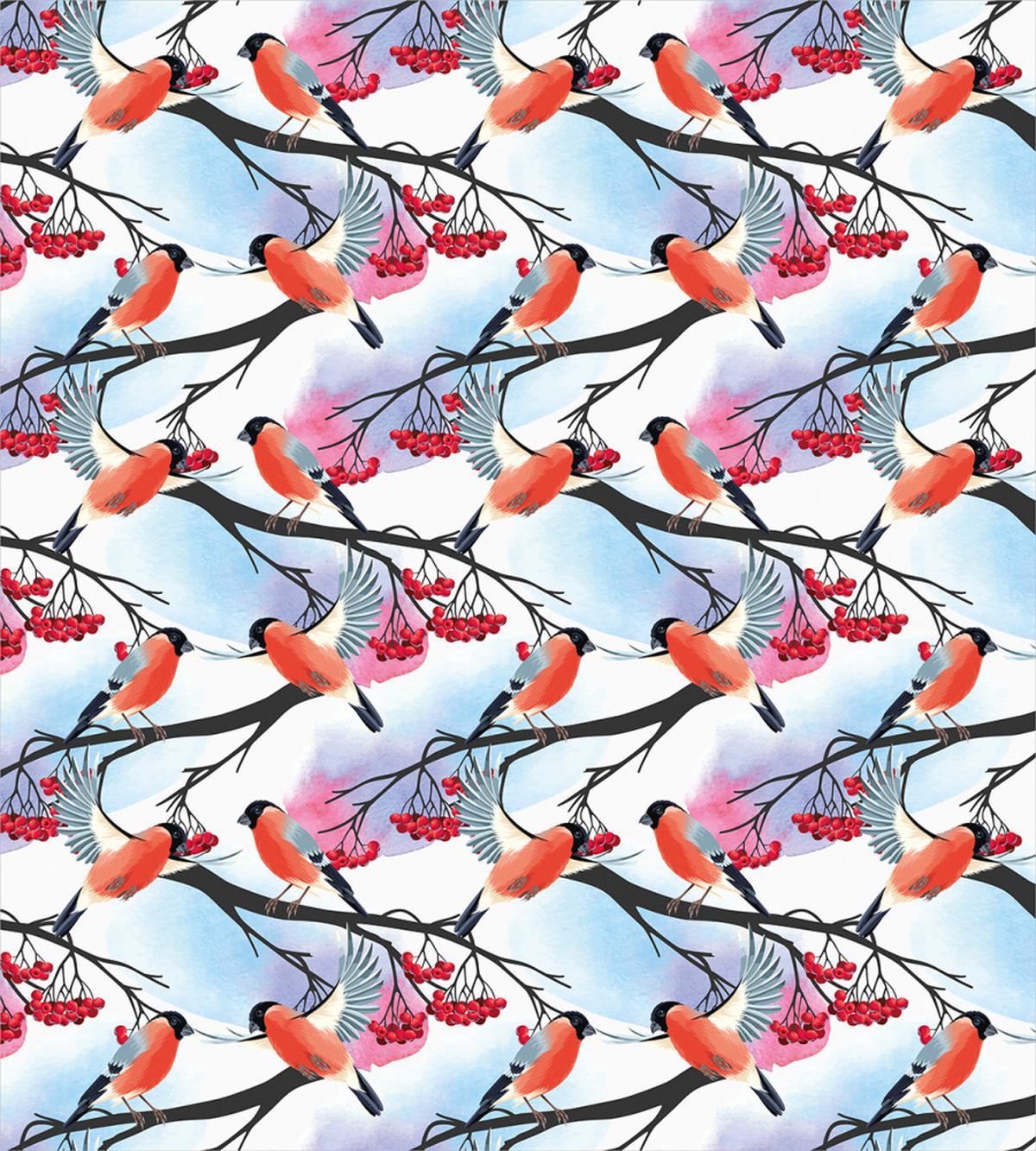 Bullfinch Birds on Shrubs — Pattern