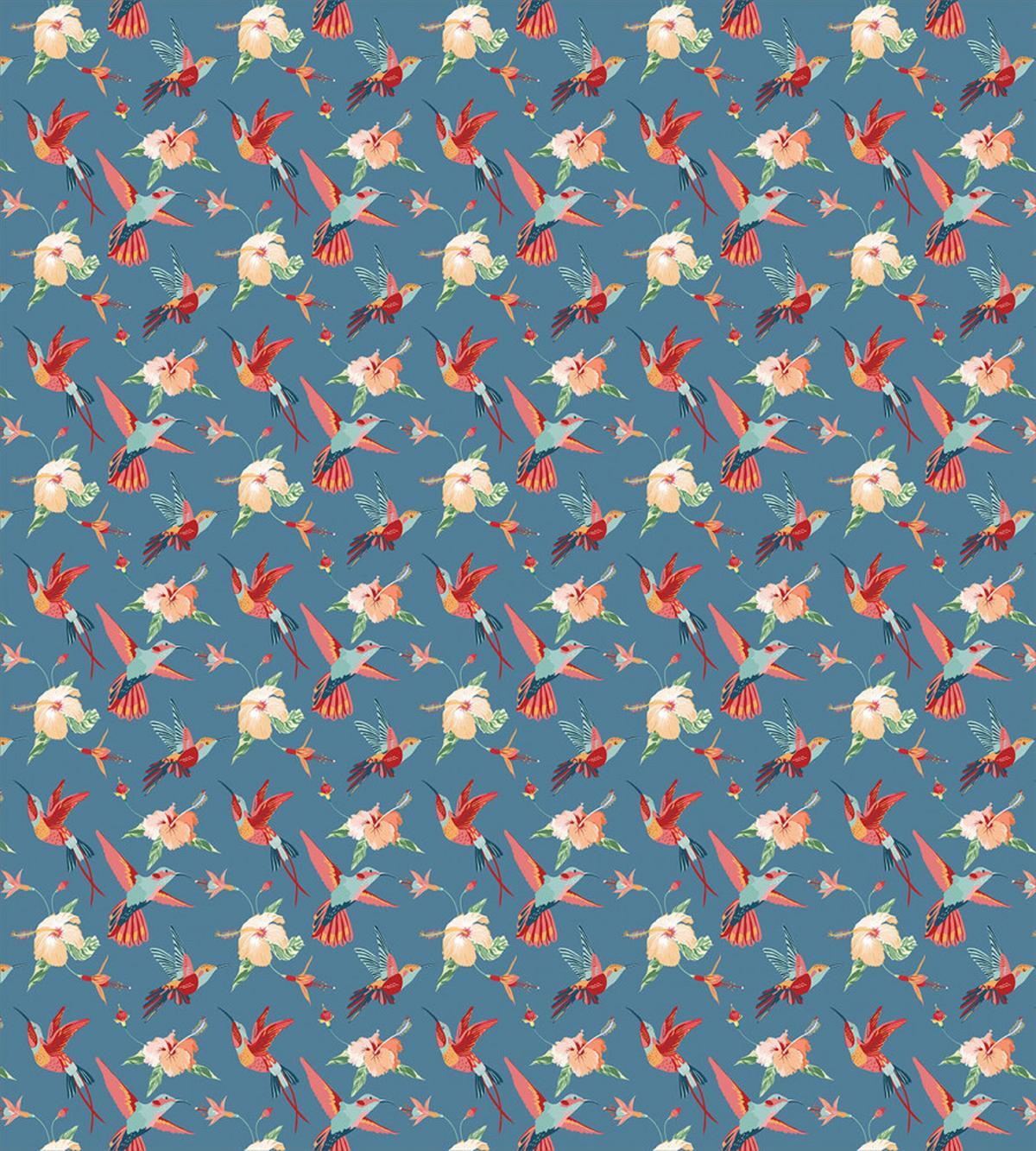 Exotic Hibiscuses on Blue — Pattern