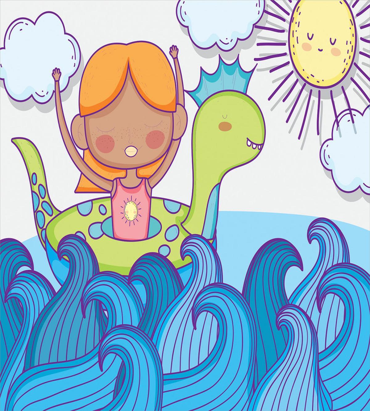 Swimming Wheel Girl Waves Sun — Pattern