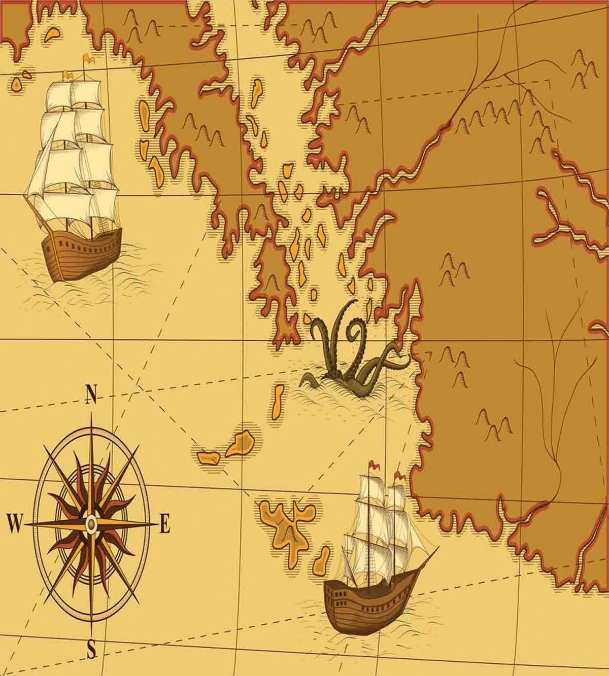 Old Map with Ship Compass — Pattern