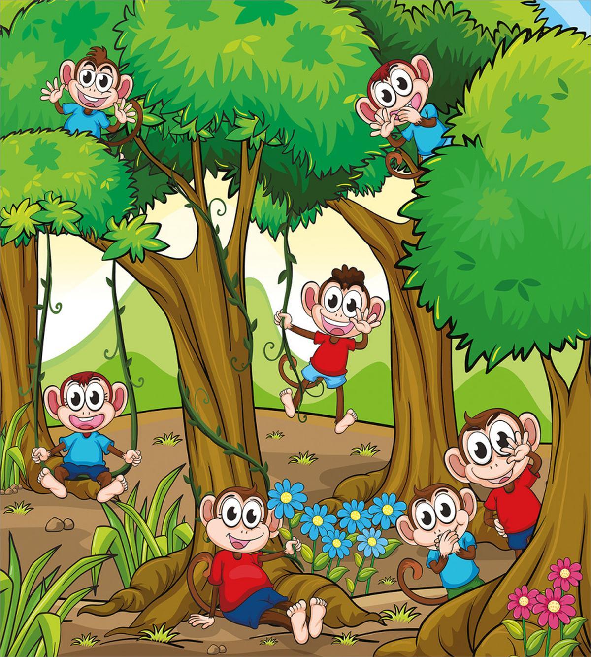 Kid Apes Play in Forest — Pattern