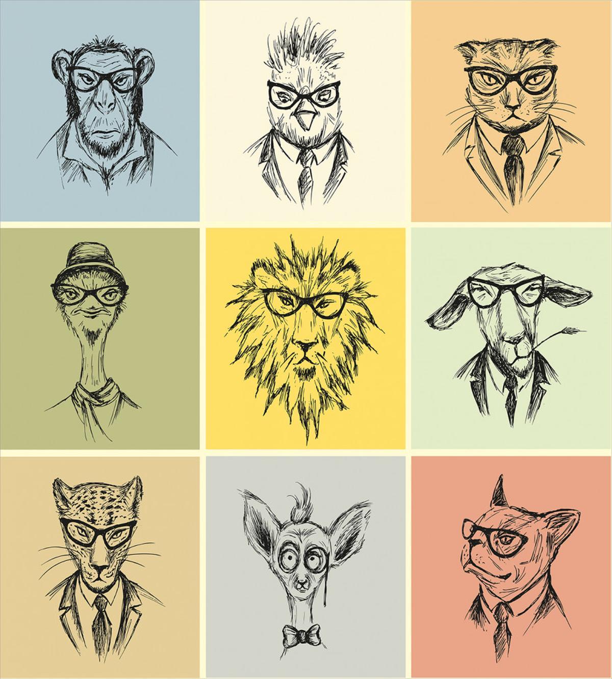 Hipster Monkey Camel Cat — Pattern