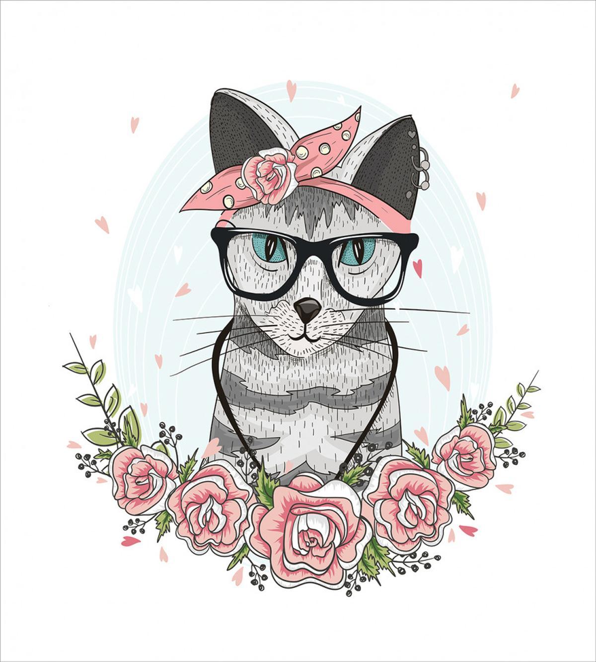 Hipster Cool Cat Portrait — Pattern