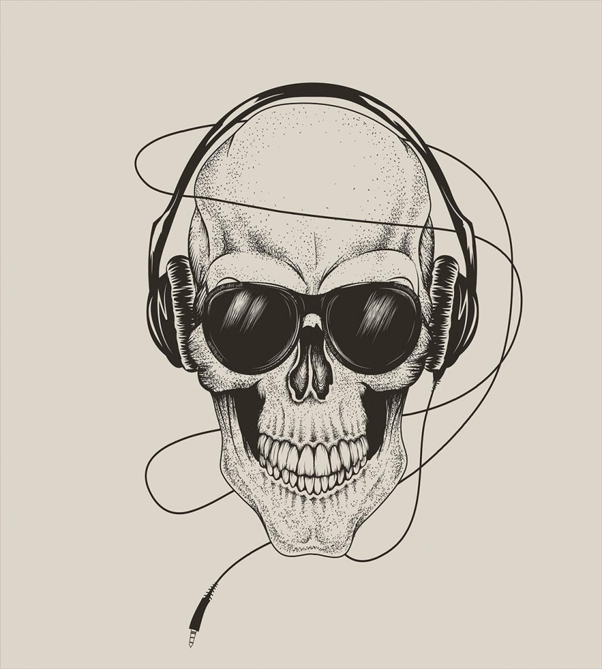 Retro Skull with Headphones — Pattern