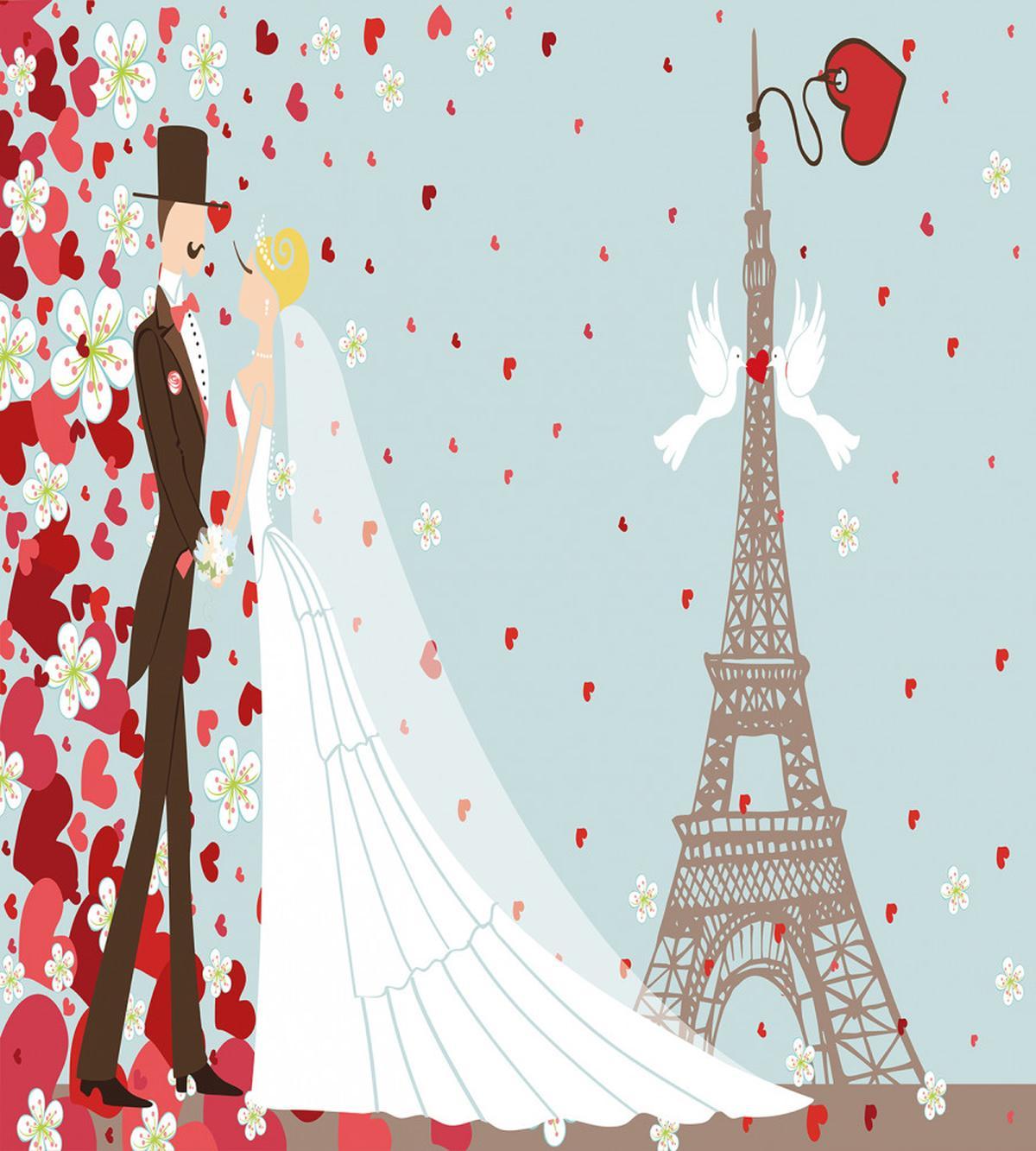 French Couple and Hearts — Pattern