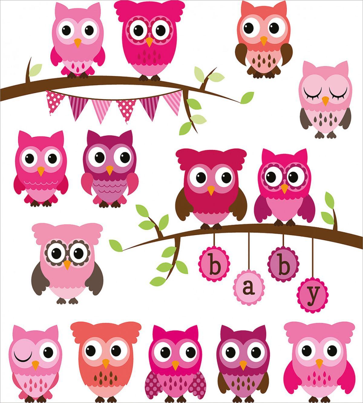 Owls Branches Cartoon — Pattern