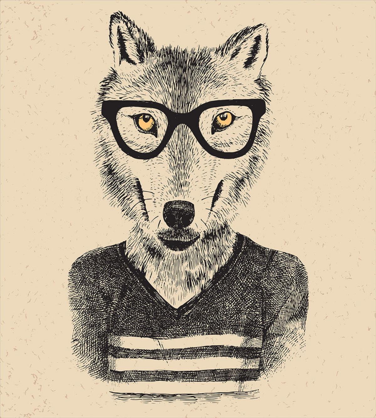 Hand Drawn Wolf and Glasses — Pattern