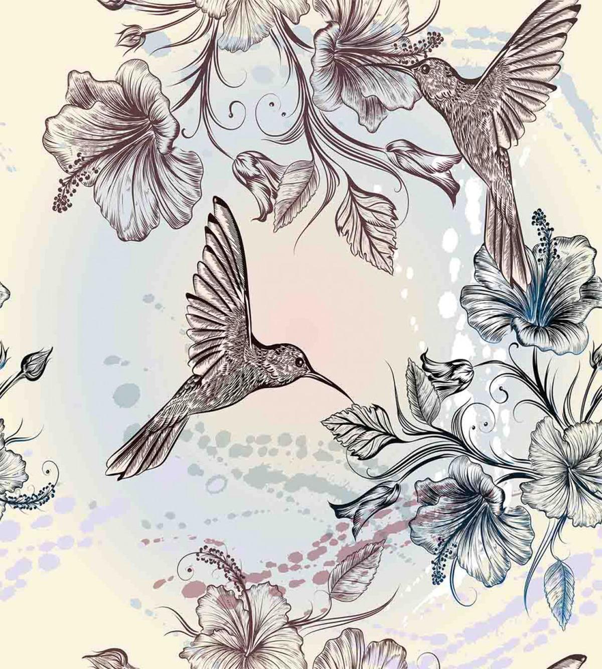 Birds Hibiscus Flowers — Pattern