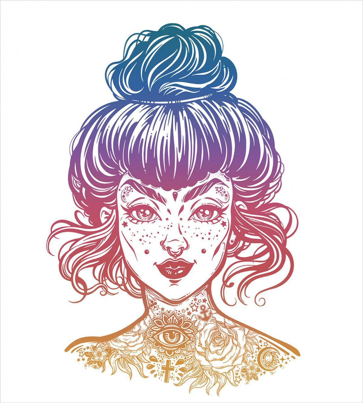 Inked Woman Vintage Hair Bun — Pattern