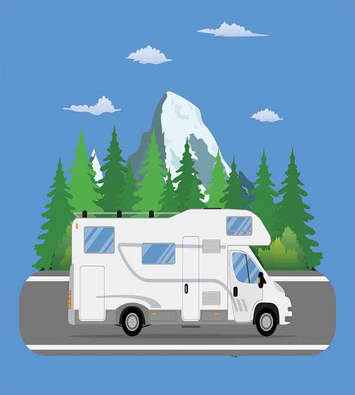 Retro Trailer on Road Forest — Pattern