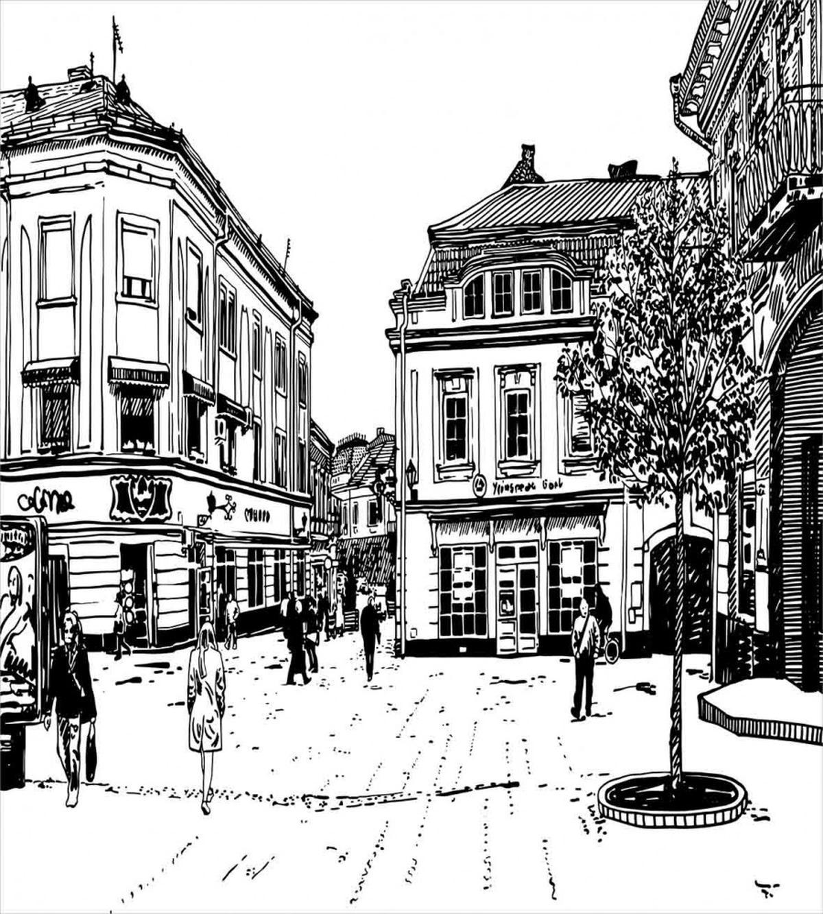 Retro Street Sketch Art — Pattern