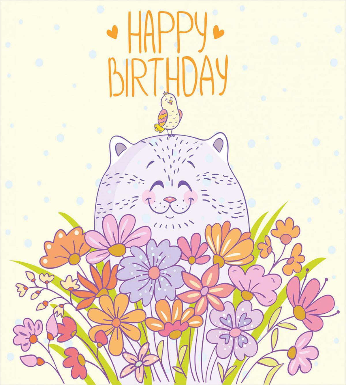 Happy Cat Bird Flowers — Pattern