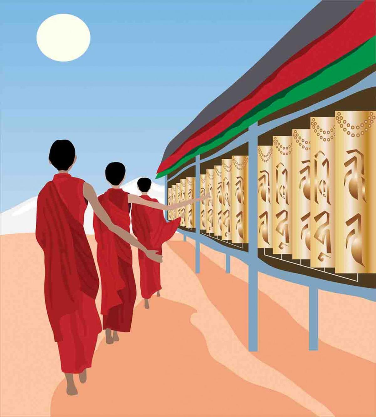 Ancient Men on Wheels Motif — Pattern