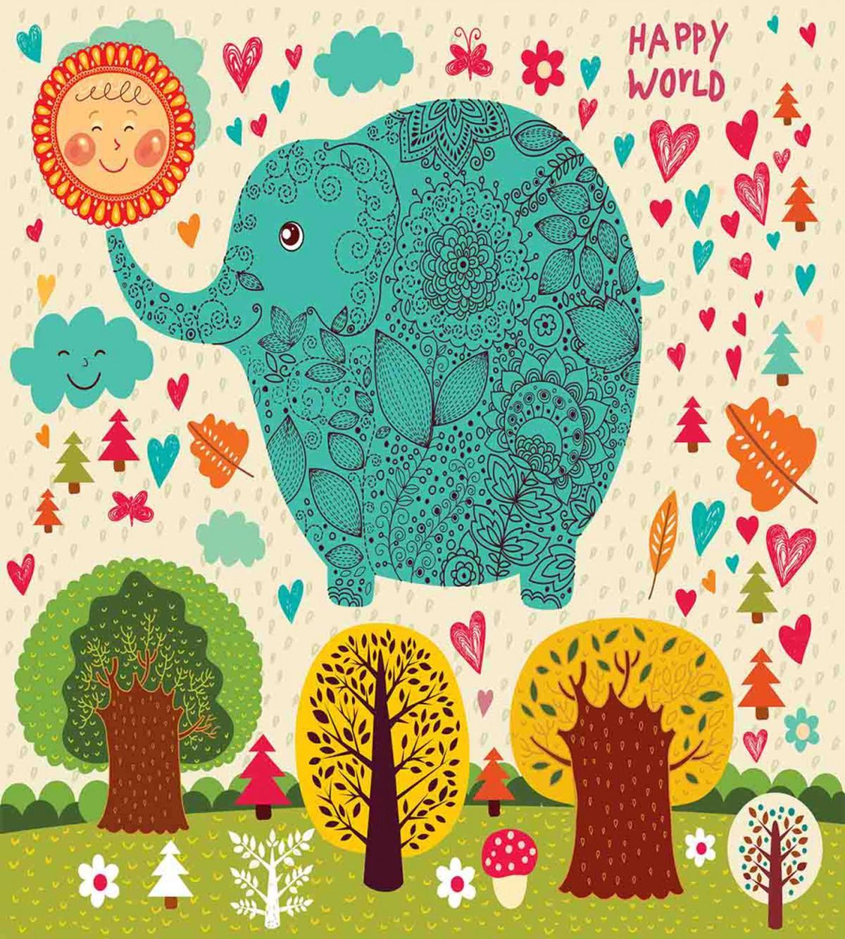 Elephant Trees Leaves — Pattern