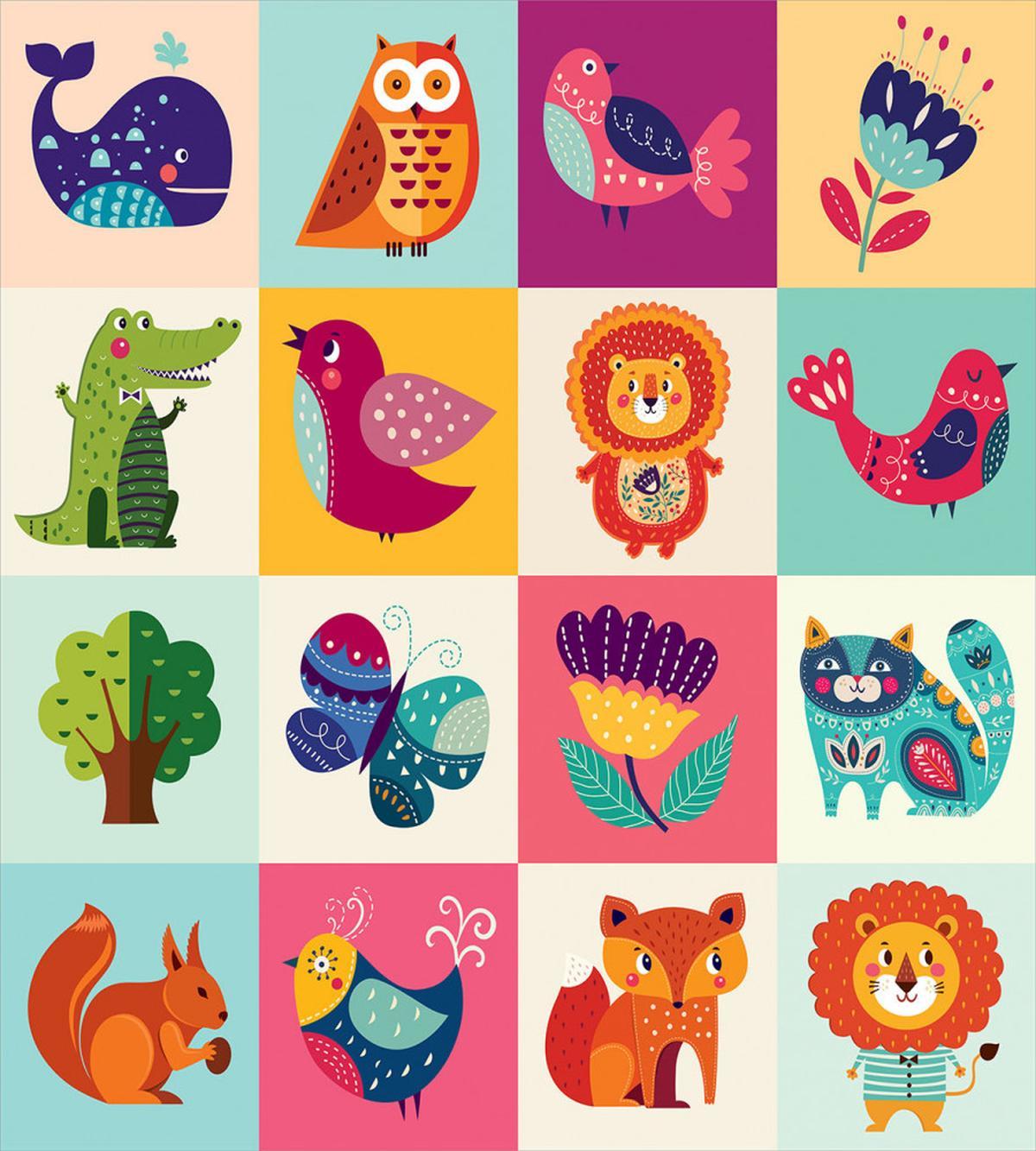 Colorful Birds Flowers — Pattern