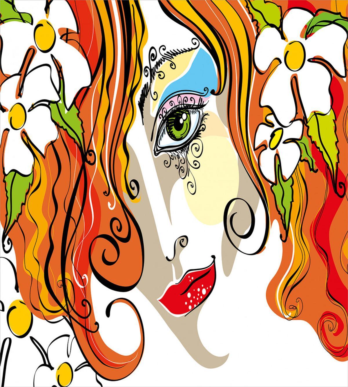 Woman Red Hair Floral — Pattern