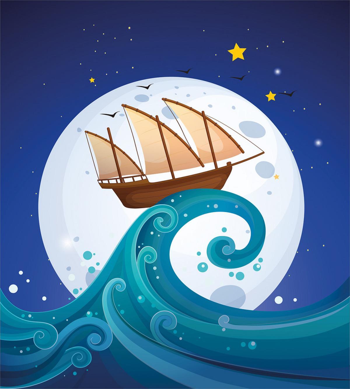 Old Ship Riding Waves — Pattern