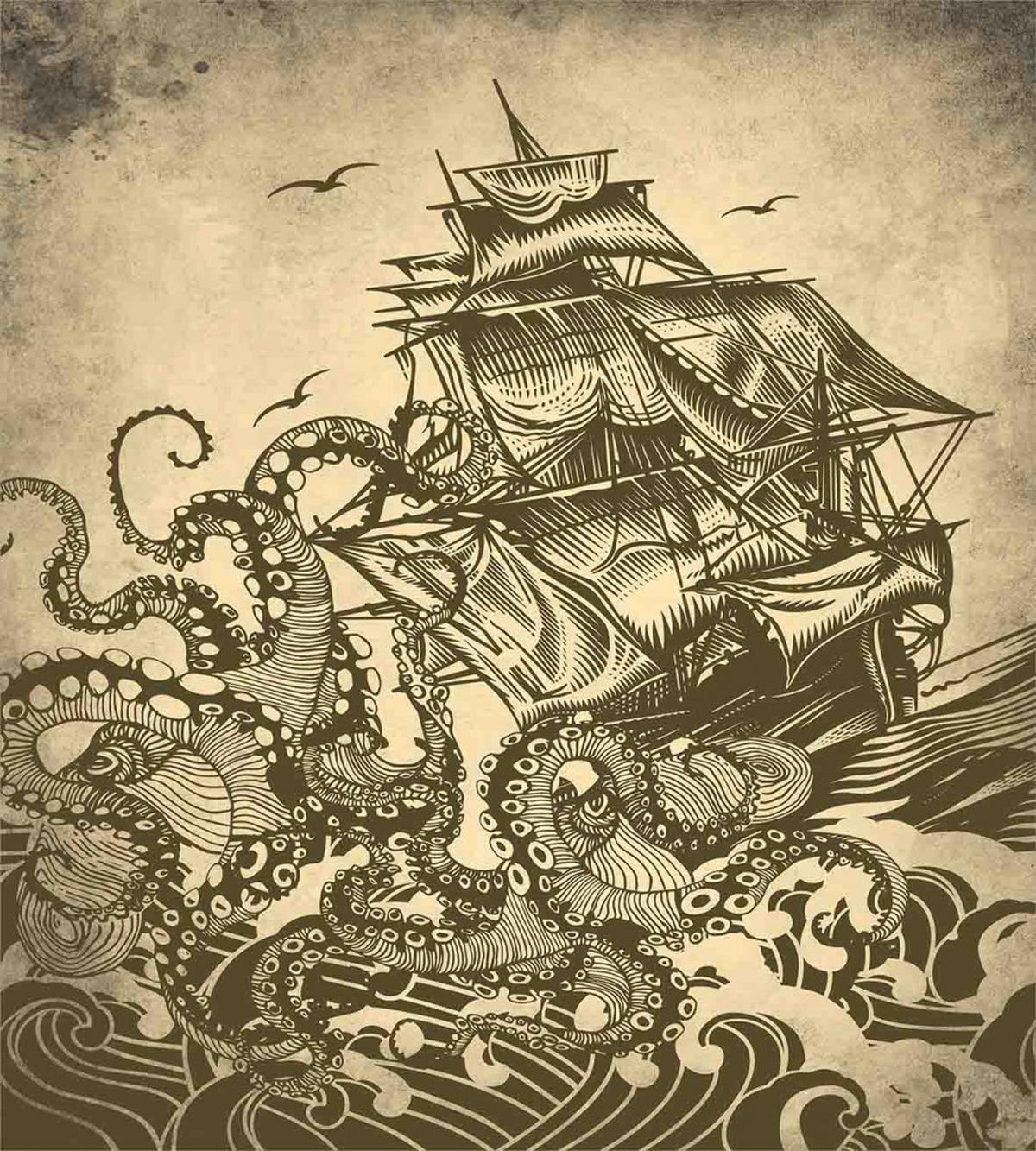 Retro Ship Octopus Theme — Pattern