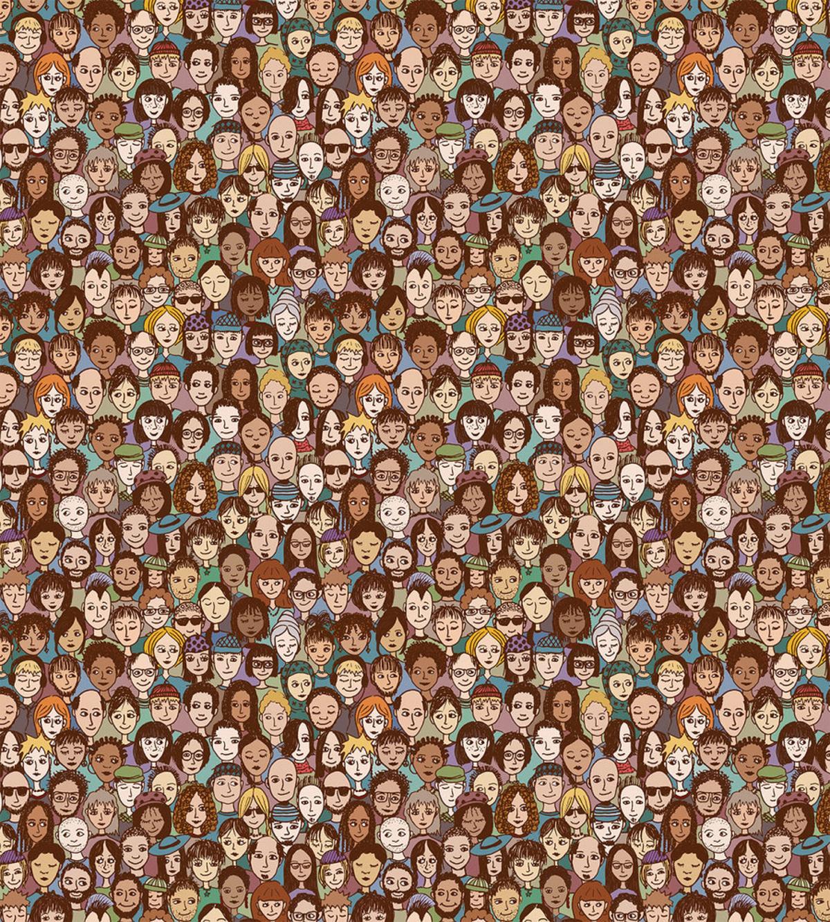 Human Faces Doodle Style Art — Pattern