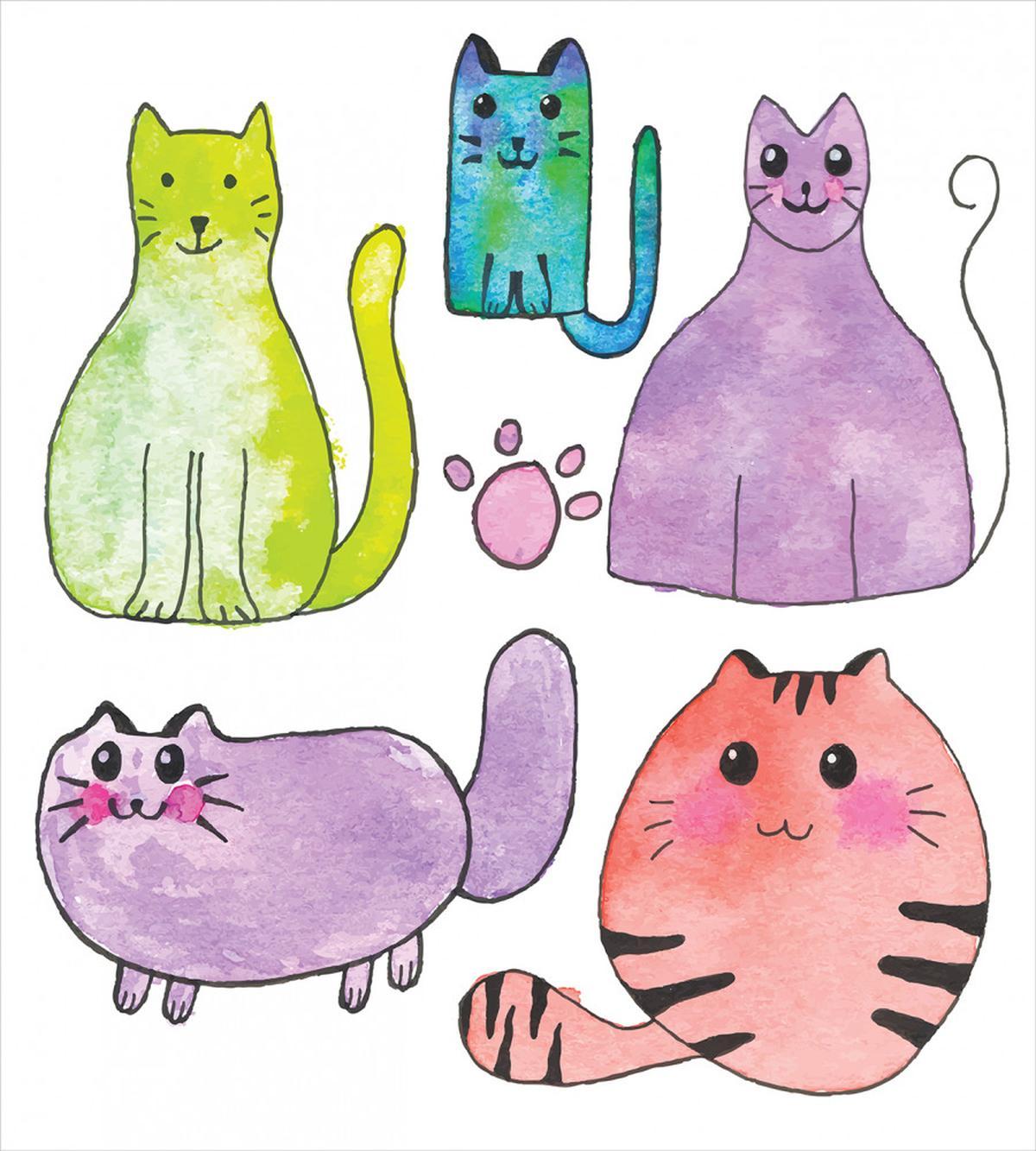 Cats in Watercolor Style — Pattern